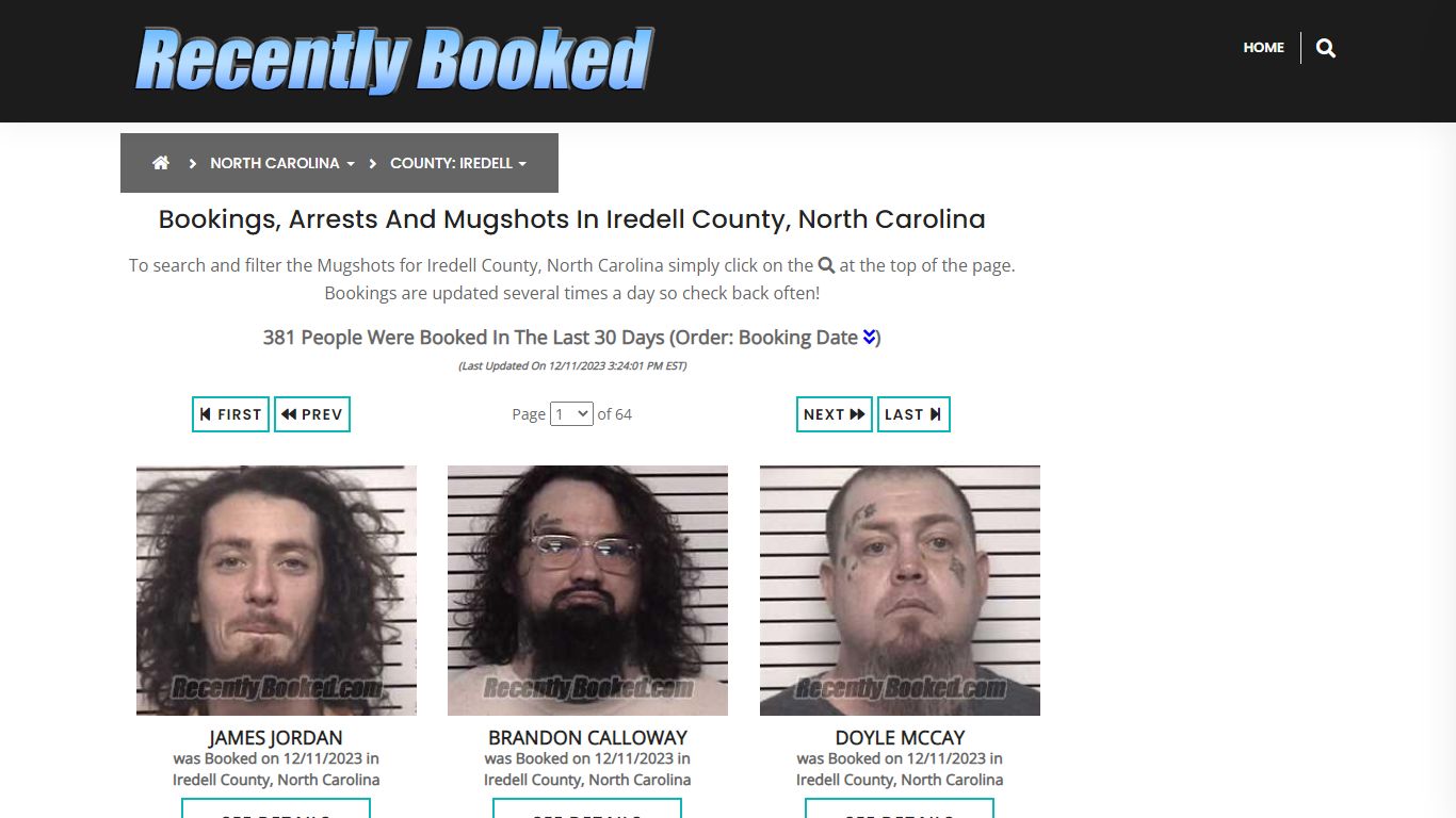 Bookings, Arrests and Mugshots in Iredell County, North Carolina